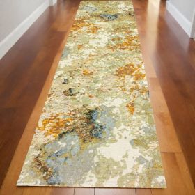 12' Runner Gold and Ivory Power Loom Runner Rug