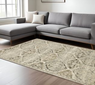 7' X 10' Ivory And Gray Floral Trellis Indoor Area Rug