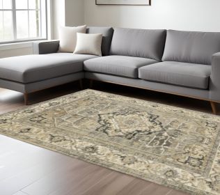 8' X 11' Beige And Gray Traditional Medallion Indoor Area Rug
