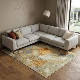 7' X 10' Gold and Ivory Power Loom Area Rug