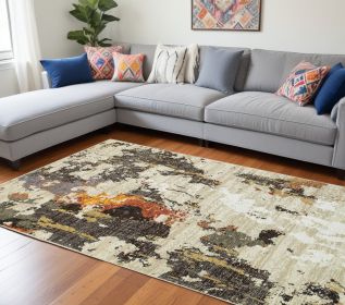 8' X 11' Beige and Black Power Loom Area Rug