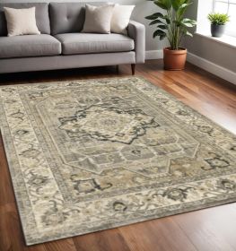 10' X 13' Beige And Gray Traditional Medallion Indoor Area Rug