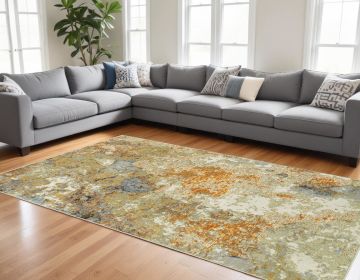9' X 12' Gold and Ivory Power Loom Area Rug