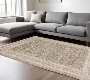 7' X 10' Beige Grey Machine Woven Oriental Indoor Arean Rug