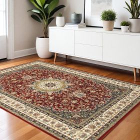 3' X 6' Red Ivory Machine Woven Oriental Indoor Area Rug