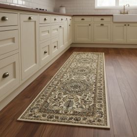 8' Ivory Beige Machine Woven Oriental Indoor Runner Rug