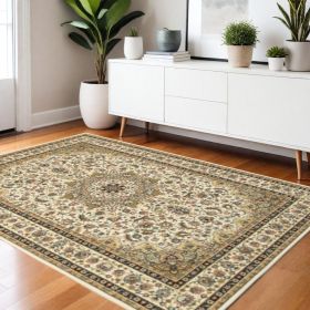 3' X 6' Ivory Beige Machine Woven Oriental Indoor Area Rug