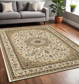 5' X 8' Ivory Beige Machine Woven Oriental Indoor Area Rug