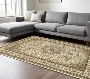 9' X 12' Ivory Beige Machine Woven Oriental Indoor Area Rug