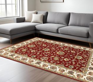 6' X 9' Red Ivory Machine Woven Floral Oriental Indoor Area Rug