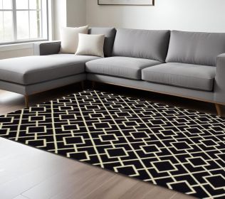 9' X 12' Black Ivory Machine Woven Geometric Diamonds Indoor Area Rug