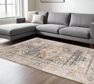 6' X 9' Grey Blue Machine Woven Medallion Indoor Area Rug