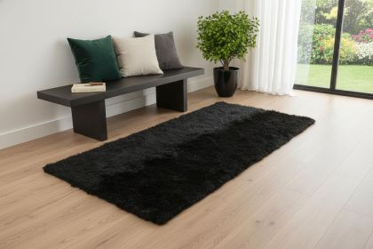 2' X 5' Black Natural Rectangular Sheepskin Area Rug