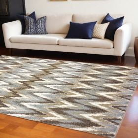7' X 10' Gray And Taupe Ikat Pattern Area Rug