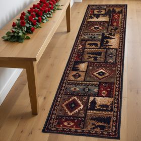 2' X 8' Black And Brown Nature Lodge Runner Rug