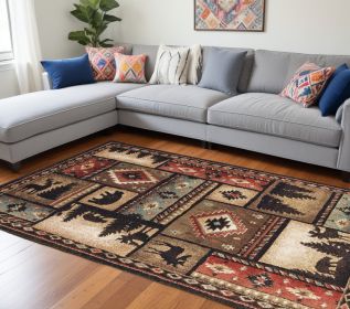 10' X 13' Black And Brown Nature Lodge Area Rug