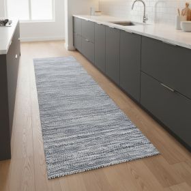 2' X 8' Navy Blue Decorative Stripes Area Rug
