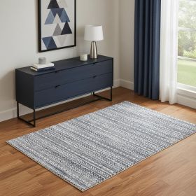 4' X 6' Navy Blue Decorative Stripes Area Rug