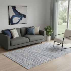 5' X 8' Navy Blue Decorative Stripes Area Rug