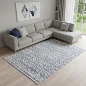 8' X 11' Navy Blue Decorative Stripes Area Rug