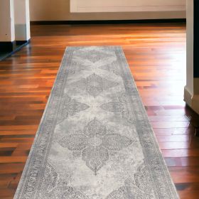2' X 20' Gray Distressed Medallion Runner Rug