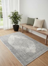 2' X 5' Gray Distressed Medallion Area Rug