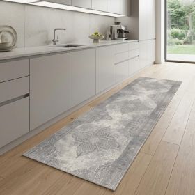2' X 8' Gray Distressed Medallion Runner Rug