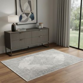 4' X 6' Gray Distressed Medallion Area Rug