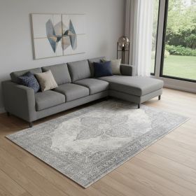8' X 11' Gray Distressed Medallion Area Rug