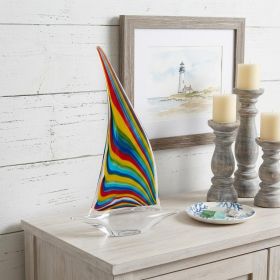 14" Clear Red Blue Yellow Murano Glass Tabletop Sculpture