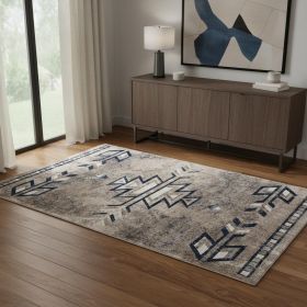 4' X 6' Beige And Blue Boho Chic Area Rug