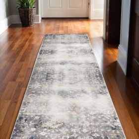 2' X 10' Navy And Beige Distressed Vines Runner Rug