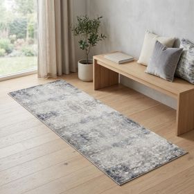 2' X 6' Navy And Beige Distressed Vines Area Rug