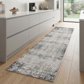 2' X 8' Navy And Beige Distressed Vines Runner Rug