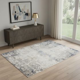 4' X 6' Navy And Beige Distressed Vines Area Rug