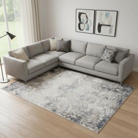 8' X 11' Navy And Beige Distressed Vines Area Rug
