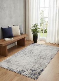 2' X 5' Navy Blue Distressed Striations Area Rug