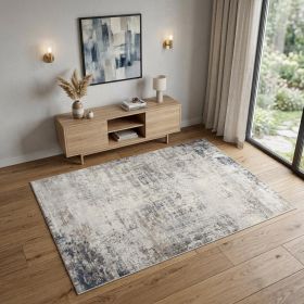 4' X 6' Navy Blue Distressed Striations Area Rug
