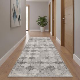 2' X 15' Gray Distressed Trellis Pattern Runner Rug