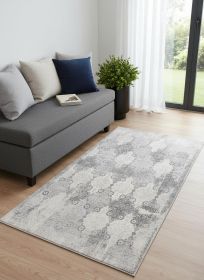 2' X 5' Grey Damask Area Rug