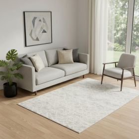 5' X 8' Ivory Distressed Ikat Pattern Area Rug