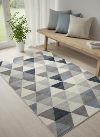 2' X 5' Navy Blue Geometric Diamond Area Rug