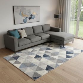 7' X 10' Navy Blue Geometric Diamond Area Rug