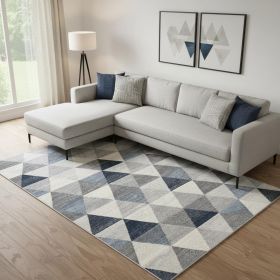 8' X 11' Navy Blue Geometric Diamond Area Rug