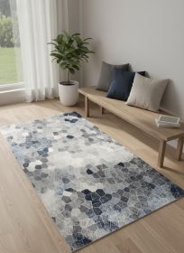 2' X 5' Navy Blue Cobblestone Pattern Area Rug