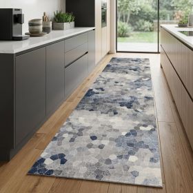 2' X 8' Navy Blue Cobblestone Pattern Runner Rug