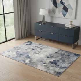 4' X 6' Navy Blue Cobblestone Pattern Area Rug