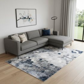 7' X 10' Navy Blue Cobblestone Pattern Area Rug