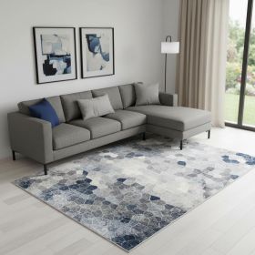 8' X 11' Navy Blue Cobblestone Pattern Area Rug
