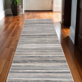 10' Blue and Beige Striped Distressed Runner Rug